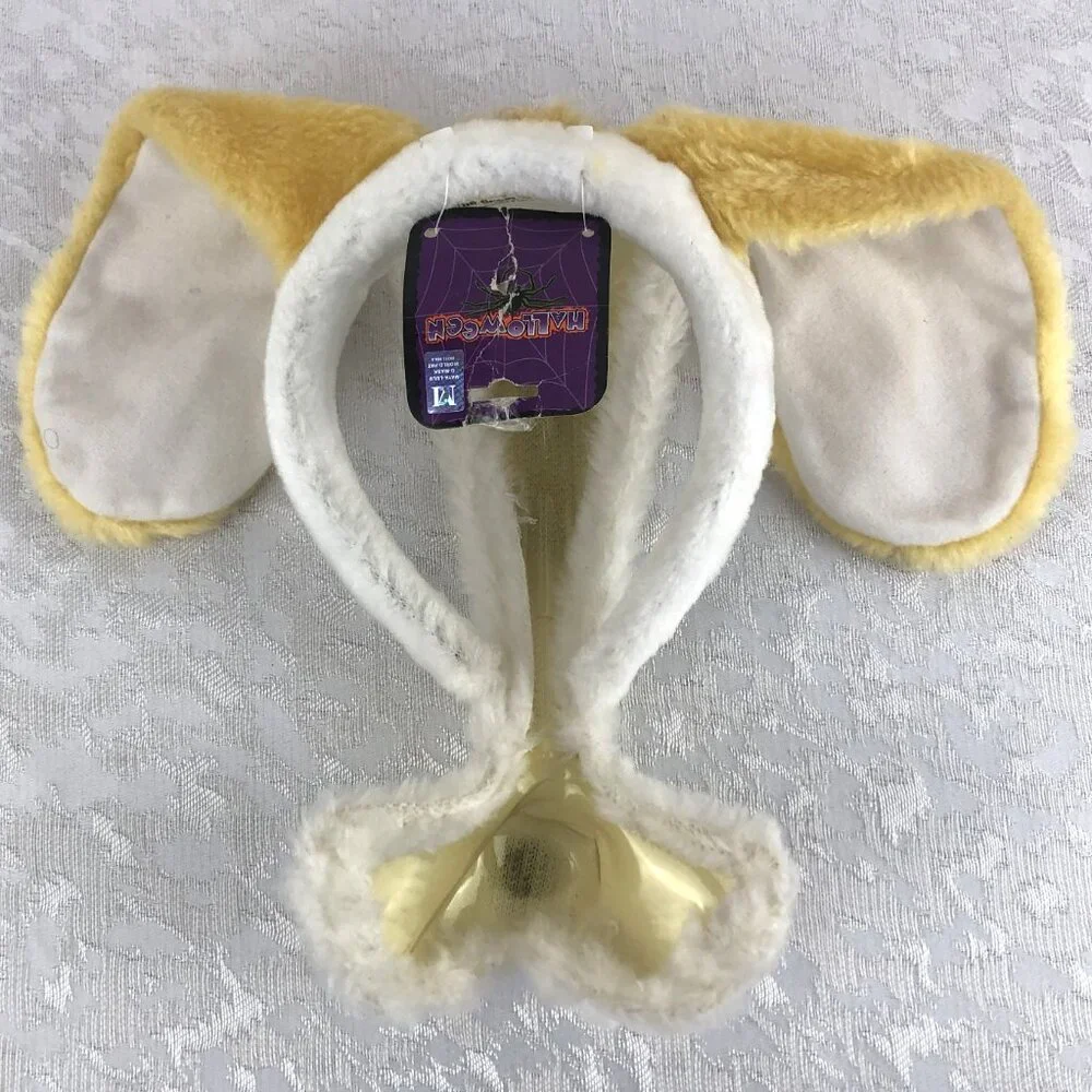Dog Novelty Maya-Lulu Mask with Headband and White and Gold Faux Fur One Size